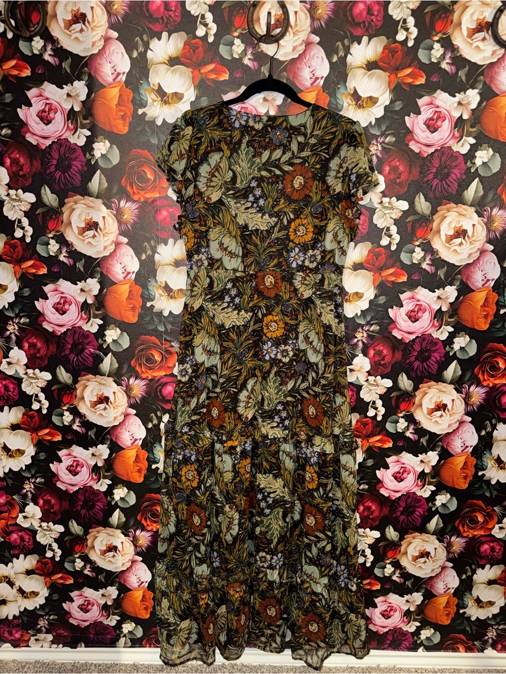 12th Tribe Black Floral Deep V-Neck Tiered Maxi Dress, Large, NWT - Picture 10 of 15